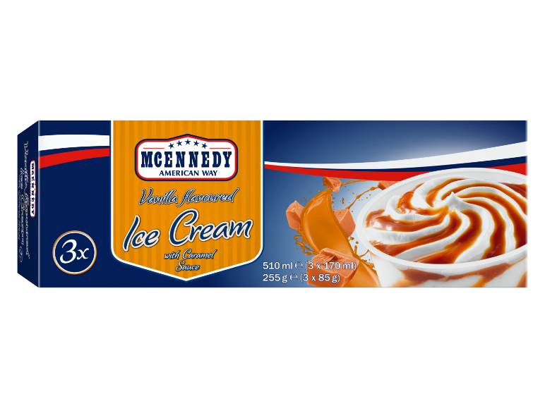 Låda med vaniljglass med kolasås, 3 stycken, 510 ml (3 x 170 ml), 255 g (3 x 85 g).