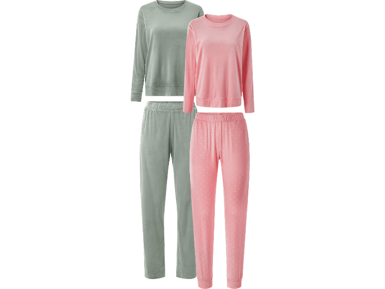 ESMARA velourpyjamas för damer i grönt och rosa