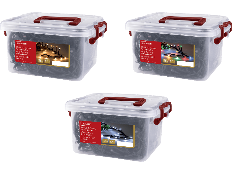 LIVARNO LED-Galaxielichterkette ljusslinga i tre lådor med olika färger.
