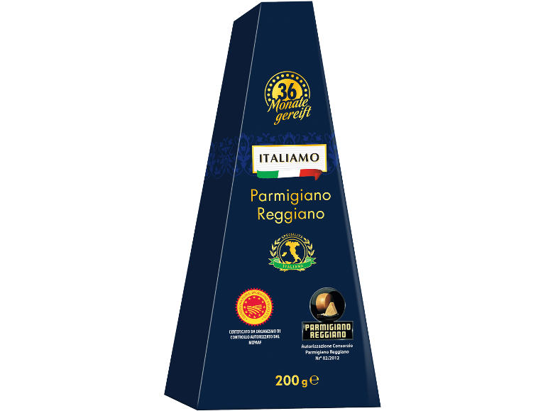 Parmigiano Reggiano ost, lagrad 36 månader, mörkblå förpackning, 200g.