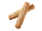 Två krispiga baguetter med diagonala snitt på svart bakgrund.