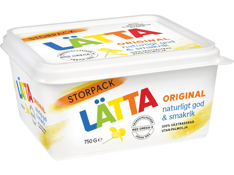 Margarinförpackning märkt 'Original, naturligt god & smakrik', 750g.