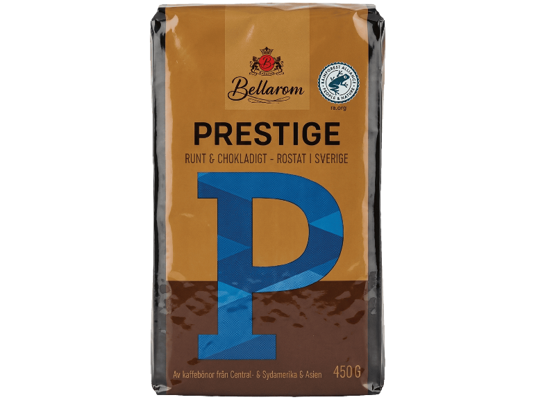 Ett 450 g paket Bellarom Prestige kaffe.