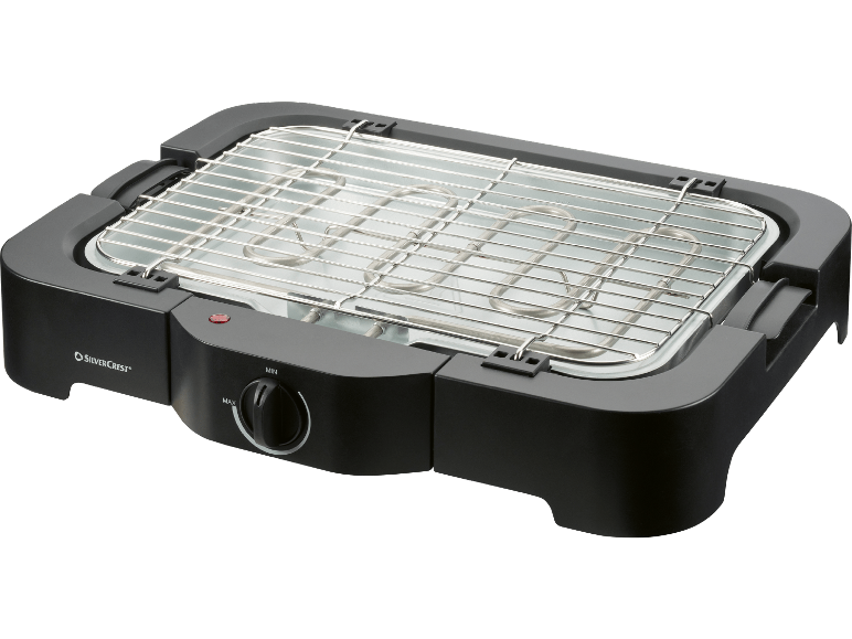 Elektrisk grill med justerbar termostat och avtagbart galler.