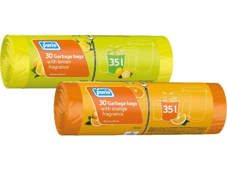 Två rullar sopsäckar med doft av citron och apelsin.