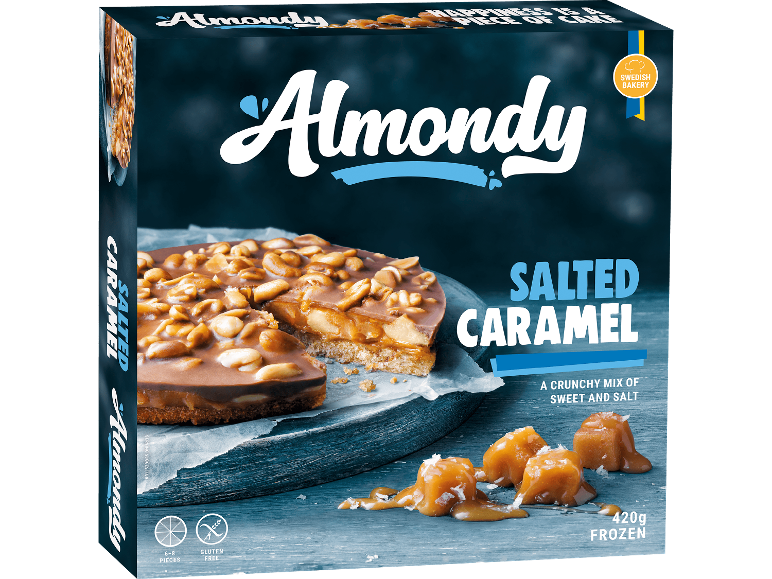 Djupfryst glutenfri tårta med saltkola och jordnötter, 420 g