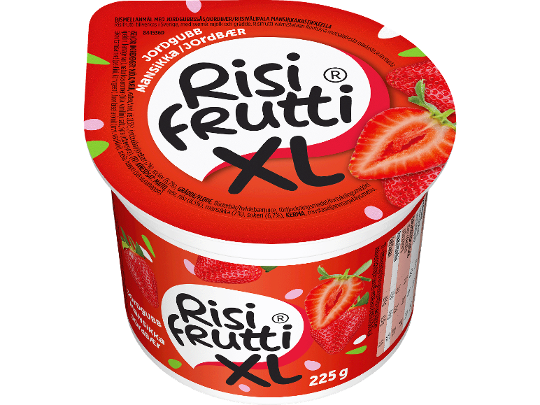 Risdessert med jordgubbssås, med 'XL' och 225 g.