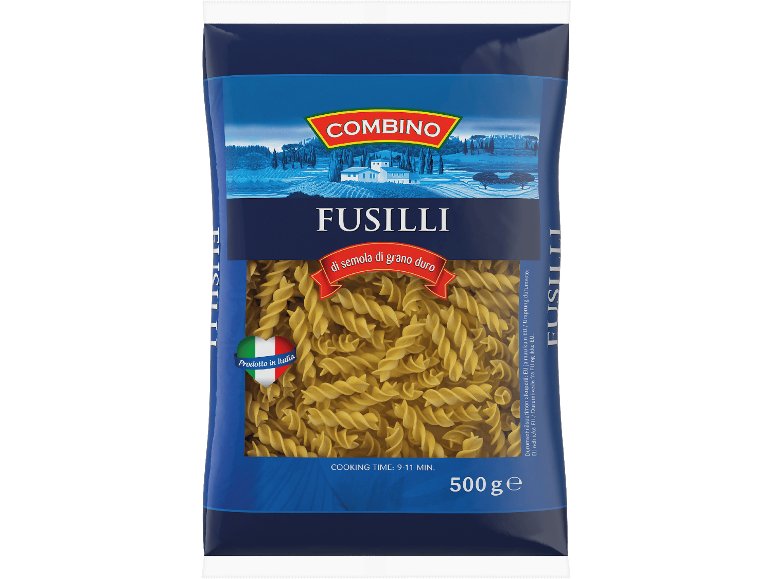 Ett 500 g paket med Combino fusillipasta.