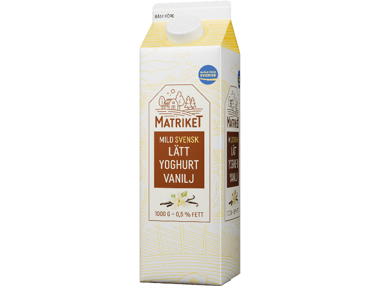 Matriket mild svensk lätt yoghurt vanilj, 1000 g och 0,5 % fett