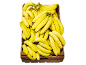 Trälåda fylld med mogna gula bananer.
