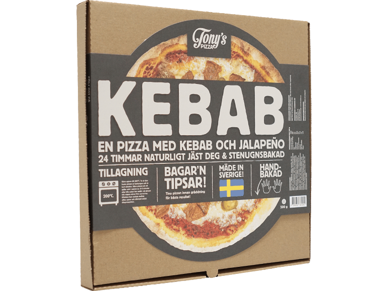 Fryst kebabpizza med jalapeño, tillverkad i Sverige, handbakad, 500g.