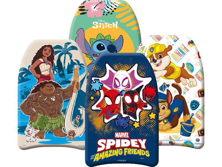 Simbrädor med tecknade figurer som Moana, Stitch, Spidey och Paw Patrol.