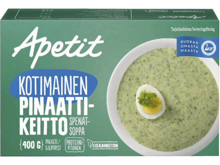 Fryst spenatsoppa med ägg, 400g, proteinrik och utan tillsatser.