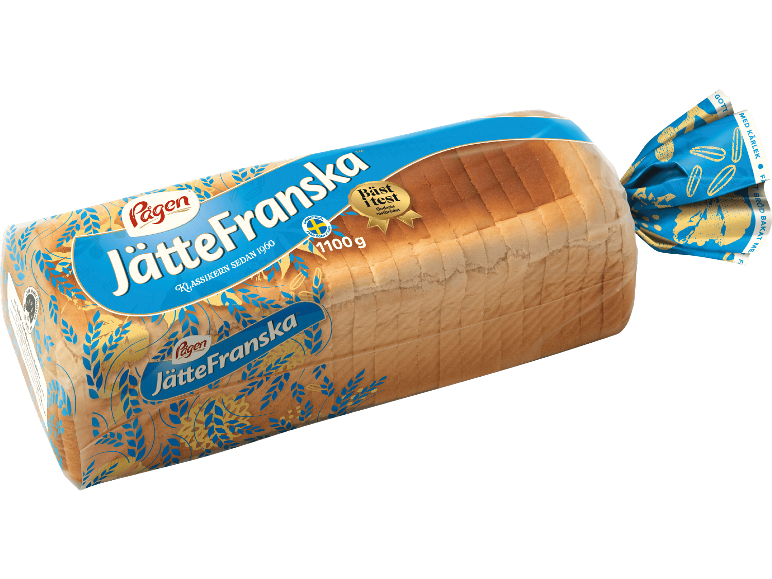 Ett paket Pågen JätteFranska skivat vitt bröd, 1100g.