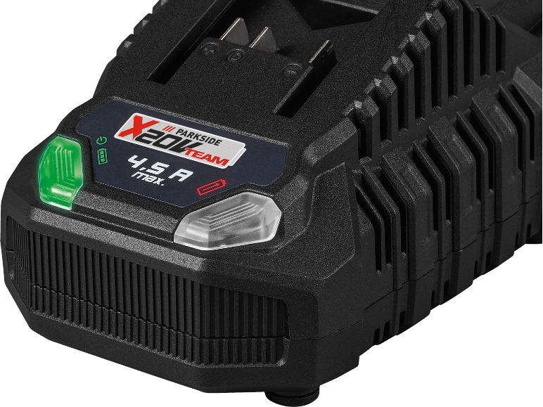 20 V batteri med laddningsindikator och texten «4,5 A max.»