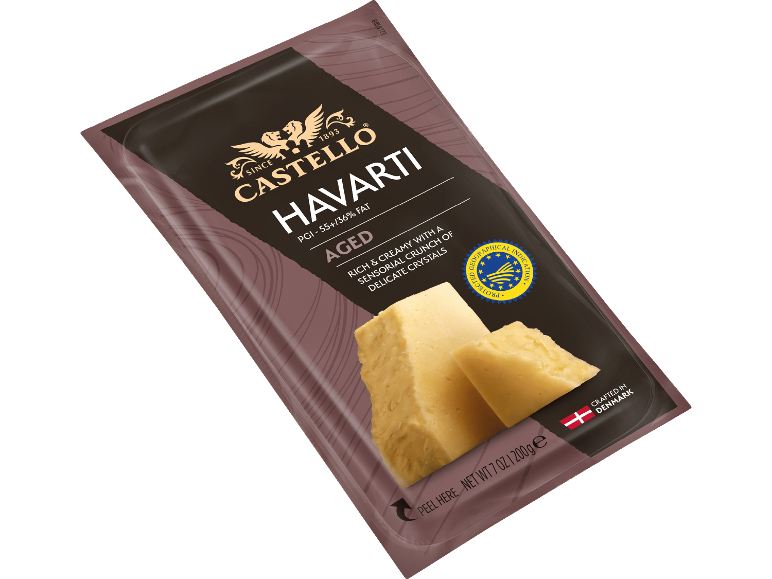 Lagrad Havarti-ost med skyddad geografisk beteckning, rik och krämig.
