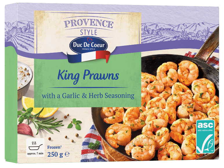 Frysta jätteräkor med vitlöks- och örtkryddning, Provence-stil.