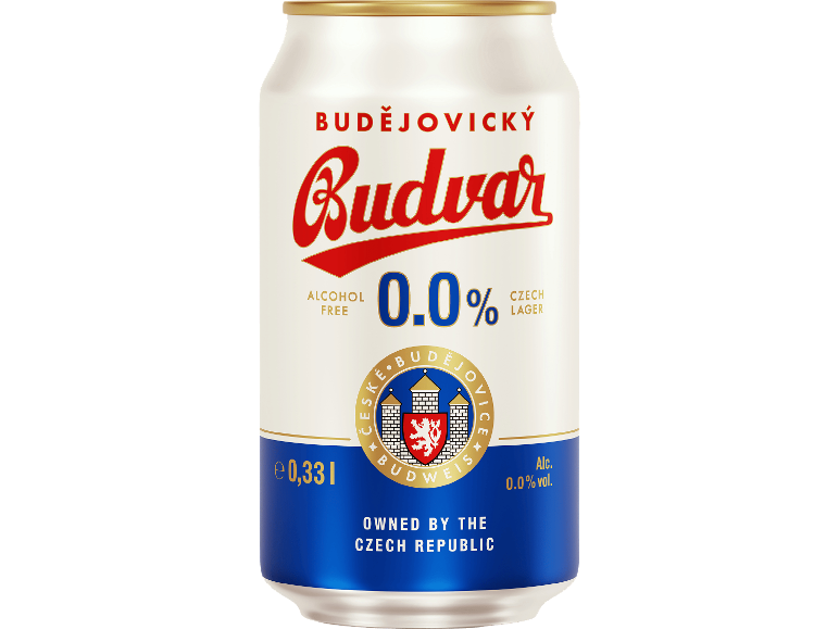 Budějovický Budvar 0.0% alkoholfri tjeckisk lager i burk, 0,33l.