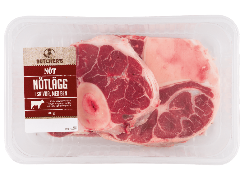 Förpackning med nötlågg i skivor med ben, 700 g.