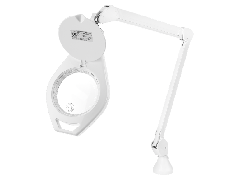 Vit LED-förstoringslampa med justerbar arm, 6.3W, tillverkad 04/2024.