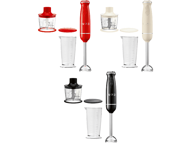 SILVERCREST stavmixerset i rött, creme och svart med tillbehör.