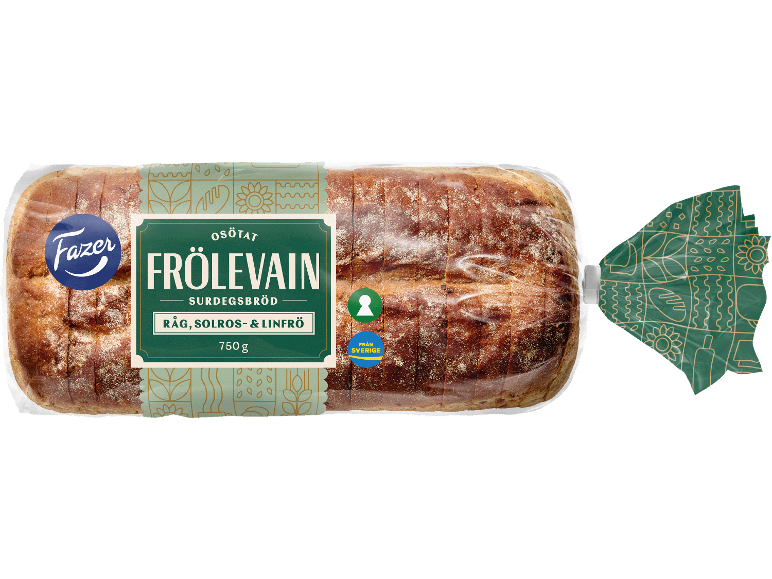 Osötat surdegsbröd med råg, solros och linfrö, 750g, från Sverige.