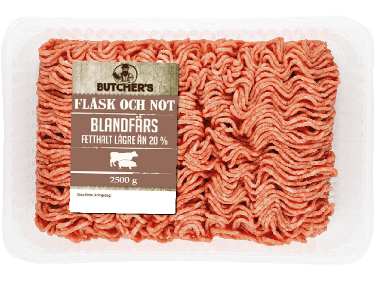 Butcher's blandfärs av fläsk och nöt, 2500g, med fetthalt lägre än 20%.