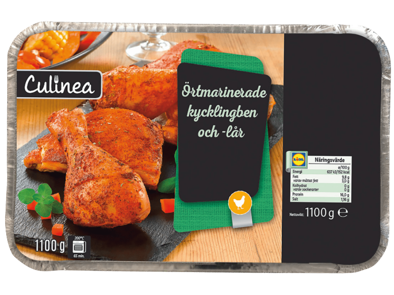Örtmarinerade kycklingben och -lår, 1100 g.