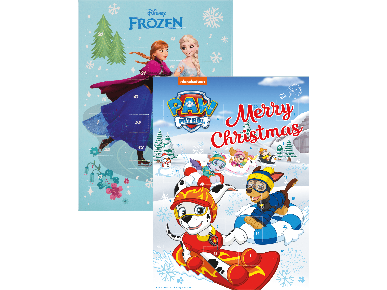 Favorina adventskalendrar med Frost- och Paw Patrol-motiv.