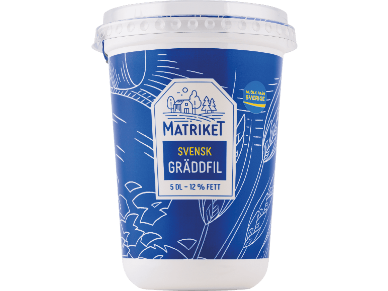 Svensk gräddfil från Matriket, 5 dl, 12% fetthalt.