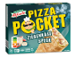 Frysta pizzabrödsfickor med getost och bacon, Nutri-Score D, 3x120g, klara på 2 minuter.