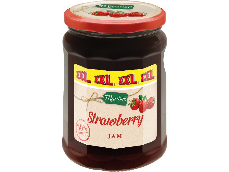 XXL jordgubbssyltburk med 50% frukt.