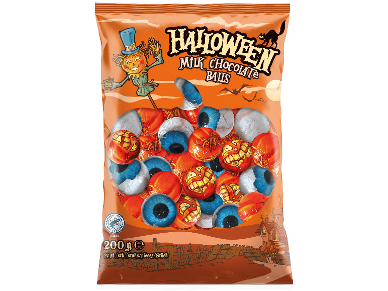 Halloween chokladkulor i en 200g påse med läskiga motiv