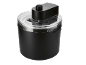 Svart glassmaskin med transparent lock mot svart bakgrund.
