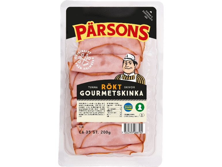 Förpackning rökt gourmetskinka, ca 35 skivor, 200g.