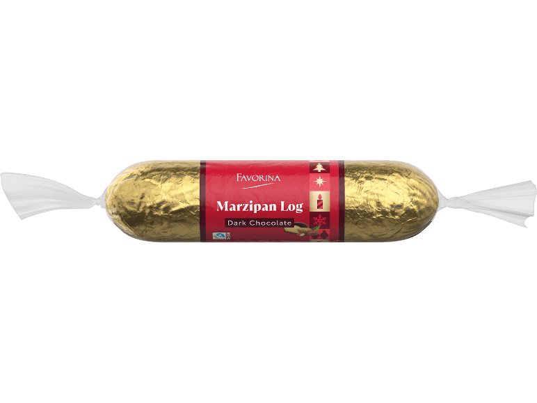 Favorina marsipanbröd med mörk choklad i guldfolie