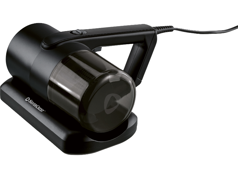 Svart sladdlös handdammsugare med laddningsbas.