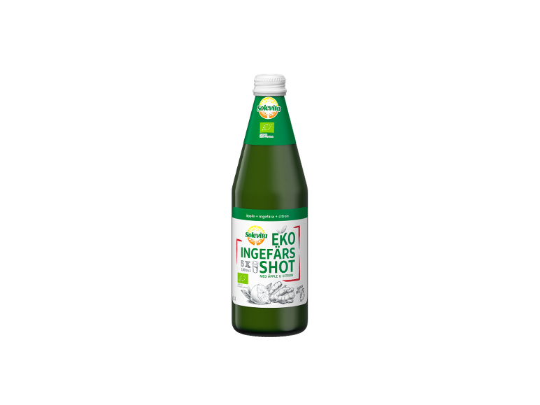 Flaska ekologisk ingefärsshot med äpple och citron.