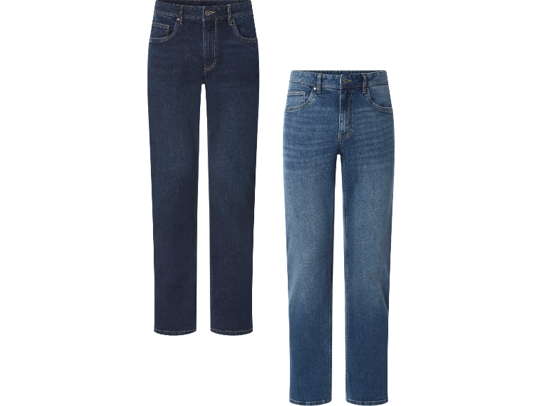 Två par Esmara Men jeans i mörkblått och ljusblått.