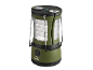 Grön campinglampa med flera LED-paneler och en kompass.