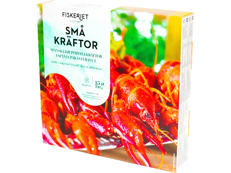Låda med frysta små spanska kräftor, kokta med krondill, 700g