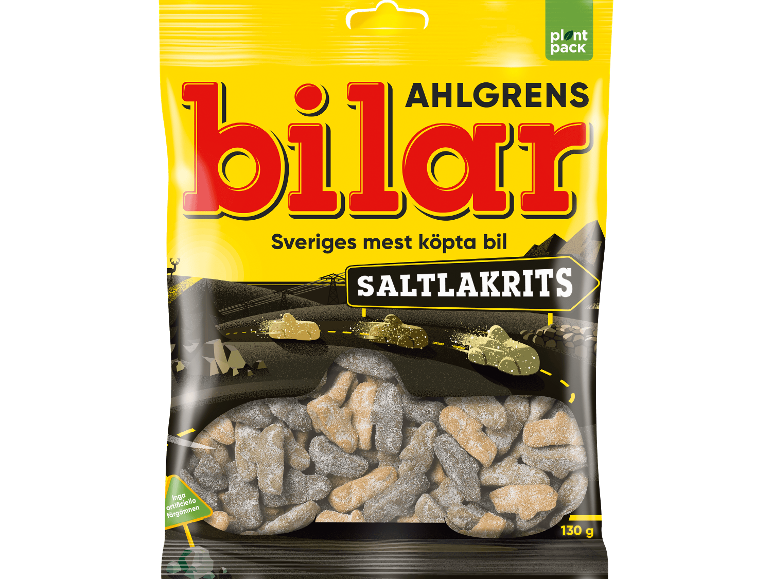 Saltlakritsbilar i en 130 g påse.