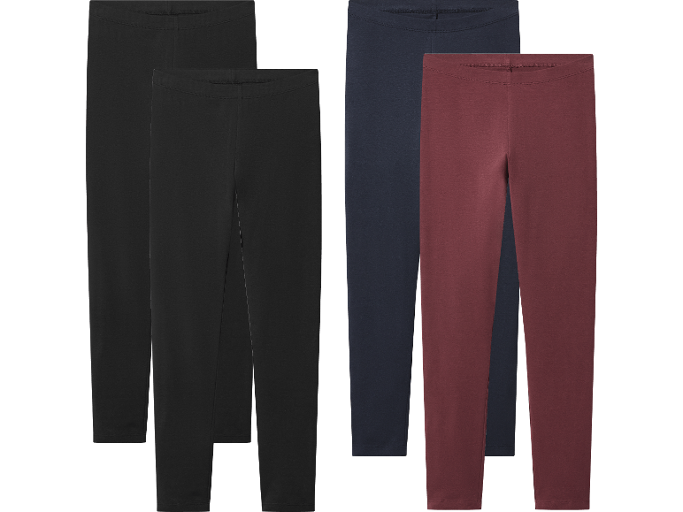 Set med leggings i tre olika färger: svarta, mörkblå och vinröda.