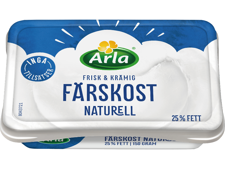Förpackning färskost naturell, 25% fett, 150 gram.