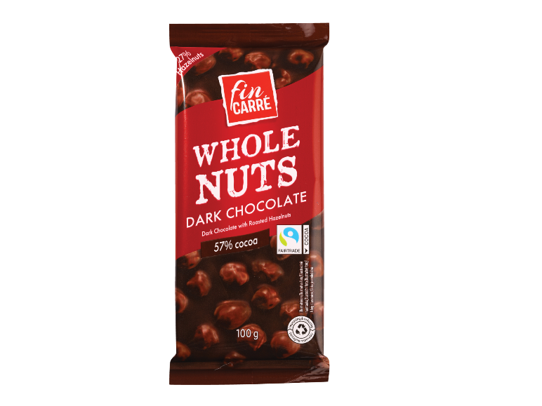 Mörk chokladkaka med hela hasselnötter, 100 g