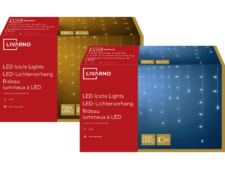 LIVARNO LED-ljusgardin i varmt och kallt vitt.