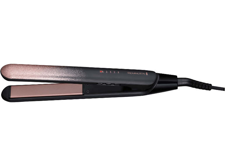 REMINGTON plattång med glittrig roséguldgradient.