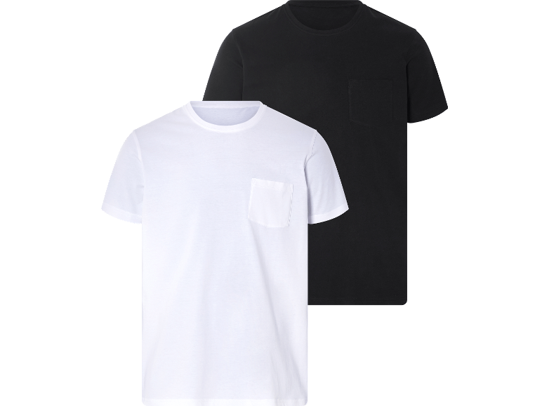 Kortärmade T-shirts med ficka, en vit och en svart.