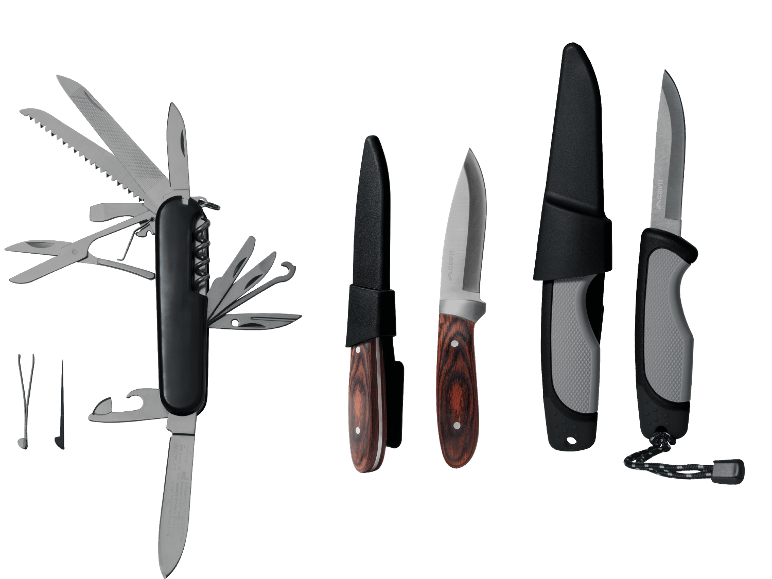 CRIVIT kniv- och fickknivset, inklusive multiverktyg med olika funktioner.