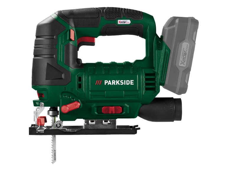 Grön och svart sladdlös sticksåg med ett X20V Team-batteri.